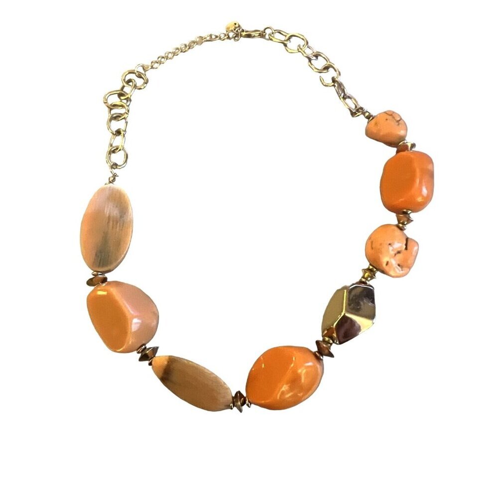 Napier Necklace Orange Gold Tone Natural Stones Beaded Lucite Resin MOP 18"